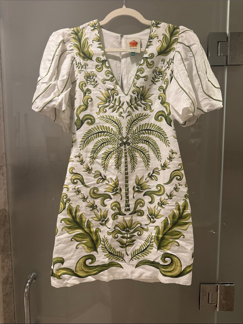 FARM Rio White Mini Dress with Green Palm Embroidery